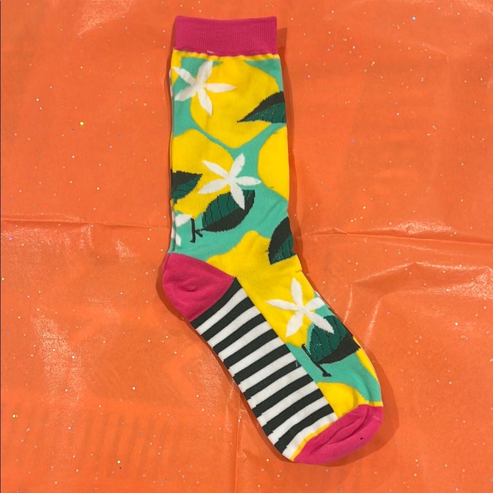 Colorful Floral Lemon Striped Socks - Picture 1 of 1